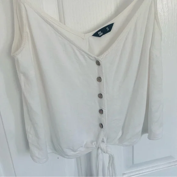 JAY JAYS | White Linen Button Crop Tie Front Cami Top - Picture 3 of 4